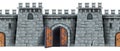 Castle stone wall, seamless medieval game background, opened wooden city gate, old door, loopholes. Royalty Free Stock Photo