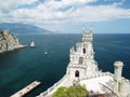 Castle Swallow's Nest on the rock over the Black Sea close-up, Crimea. It is a tourist attraction of Crimea. Amazing Royalty Free Stock Photo