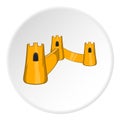 Castle with three towers icon, cartoon style Royalty Free Stock Photo