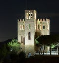 Castle of Torre Baro in night. Barcelona, Catalonia