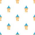 Castle tower with blue pointed dome pattern seamless vector