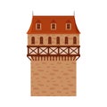 Castle Tower, Element of Medieval Stone Fortress or Stronghold Vector Illustration