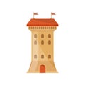 Castle tower icon in flat style. Medieval citadel vector illustration on isolated background. Stronghold building sign business