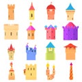 Castle tower icons set color, cartoon style Royalty Free Stock Photo