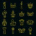 Castle tower icons set vector neon Royalty Free Stock Photo