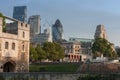 Castle Tower of London, on background london skyscrapers in City Royalty Free Stock Photo