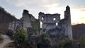 Castle tower ruins at sunset