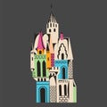 Castle with towers for fairy tales multicolor on gray