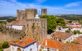 Castle Turrets Towers Walls Orange Roofs Obidos Portugal Royalty Free Stock Photo