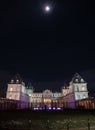 The castle of Valentino in Turin Torino, by night with a beautiful full moon Royalty Free Stock Photo