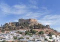 Castle view Acropolis of city Lindos of Rhodes island