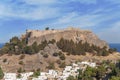 Castle view Acropolis of city Lindos of Rhodes island