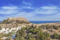 Castle view Acropolis of city Lindos of Rhodes island