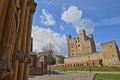 The Castle viewed from the entrance of the Cathedral in Rochester Royalty Free Stock Photo