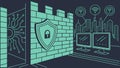 Castle wall with computers, security, cybersecurity, digital defense vector design Generative AI