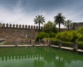 Castle wall and pond in Alcazar of Cordoba Royalty Free Stock Photo