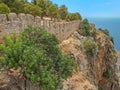 The castle walls and cliff edge in the city of Alanya Turkey
