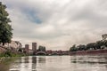 The castle was built between 1354 and 1356 by Cangrande II della Scala to have a fortified control center over the Adige at the no Royalty Free Stock Photo