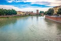 The castle was built between 1354 and 1356 by Cangrande II della Scala to have a fortified control center over the Adige at the no Royalty Free Stock Photo