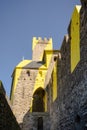 Yellow plastered castle walls of the fortress La CitÃÂ©, Carcassonne, France