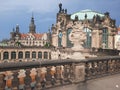 castle zwinger palace terraces view sculpture facade on sunny day terrace Dresden Saksen Germany