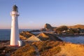 Castlepoint Lighthouse, sunrise panorama, New Zealand Royalty Free Stock Photo