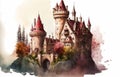 Castles of fantastical fantasy. digital and watercolor illustration art