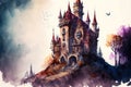Castles of fantastical fantasy. digital and watercolor illustration art