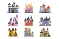 Castles and fortresses set, fairy medieval buildings vector Illustrations on a white background