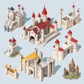 Castles isometric vector set isolated illustration