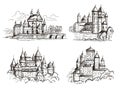 Castles. Medieval buildings for knights czech republic vintage castles old Prague architectural construction hand drawn