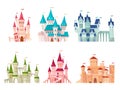 Castles set. Medieval castle towers fairytale mansion fortress fortified palace gate ancient gothic citadel cartoon set