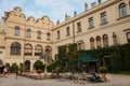 Castolovice, Eastern Bohemia, Czech Republic, 11 September 2021: renaissance castle with tower at sunny day, courtyard with