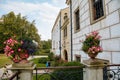 Castolovice, Eastern Bohemia, Czech Republic, 11 September 2021: renaissance castle with tower at sunny day, courtyard with