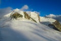 Castor and Pollux summit on Monterosa traverse knife edge snow ridge glacier walk and climb in the Alps Royalty Free Stock Photo