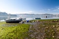 CASTRO, CHILE - MARCH 23, 2015: Fishing boats during low tide in Castro, Chiloe island, Chi