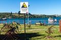 CASTRO, CHILE - MARCH 22, 2015: Tsunami hazard warning sign in Castro, Chiloe island, Chi