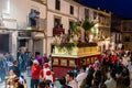 Easter procession in Castro del Rio with religious float and crowd Royalty Free Stock Photo