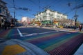 Castro District Rainbow Crosswalk Intersection - San Francisco, California, USA Royalty Free Stock Photo