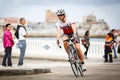 CASTRO URDIALES, SPAIN - SEPTEMBER 17: Unidentified triathlete in the cycling competition celebrated in the triathlon of Castro Ur Royalty Free Stock Photo