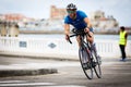 CASTRO URDIALES, SPAIN - SEPTEMBER 17: Unidentified triathlete in the cycling competition celebrated in the triathlon of Castro Ur Royalty Free Stock Photo