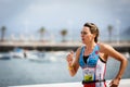 CASTRO URDIALES, SPAIN - SEPTEMBER 17: Unidentified triathlete woman in the running competition celebrated in the triathlon of Cas