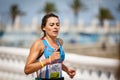 CASTRO URDIALES, SPAIN - SEPTEMBER 17: Unidentified triathlete woman in the running competition celebrated in the triathlon of Cas