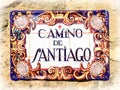 Castrojeriz, Spain - Sign made of Tiles on a House for the Camino Street on the Way of St James Camino de Santiago