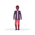 Casual african american man standing pose wearing fashion clothes male cartoon character full length flat isolated