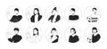 Casual asians black and white 2D vector avatars illustration set