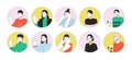 Casual asians 2D linear vector avatars illustration set