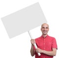 Casual bald guy holding blank placard