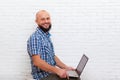 Casual Bearded Business Man Sitting Hold Laptop Online Communication Royalty Free Stock Photo