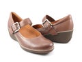 Casual brown leather lady shoes